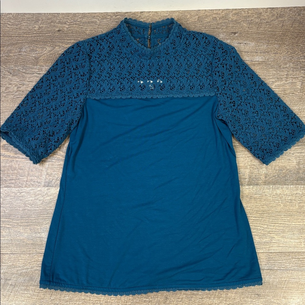 💙 Boden Lace Mock Neck Half Sleeve Top | US 4